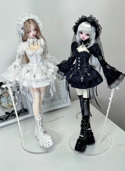 Laluna Doll BJD Clothing Girl Black White Dress for MSD MDD Ball-jointed Doll