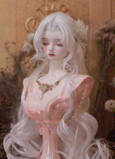 ドール用ウィッグ【卷卷玫瑰】スタイリングあり ロングヘアー 高温糸 ホワイト SD/小顔SDサイズ人形用 球体関節人形用