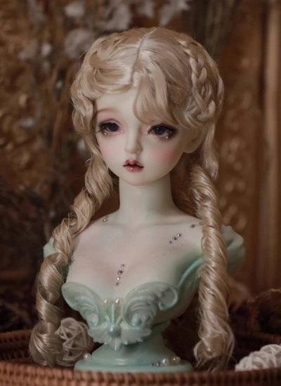 ドール用ウィッグ【手推波】スタイリングあり モヘア ゴールド SD/小顔SDサイズ人形用 球体関節人形用