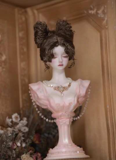 ドール用ウィッグ【リボン結び】スタイリングあり モヘア ブラウン SD/小顔SDサイズ人形用 球体関節人形用