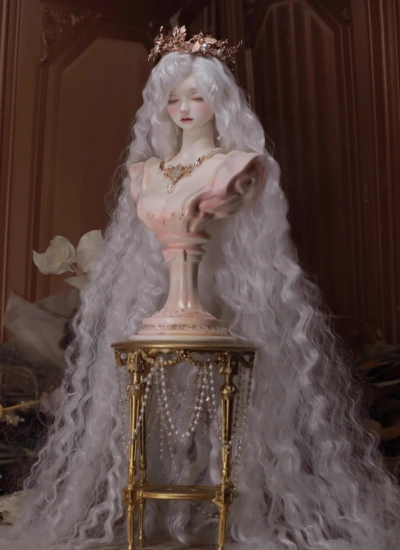 ドール用ウィッグ 【拉美卷】スタイリングあり 超長い髪 ロングヘアー 高温糸 ホワイト/ゴールド SD/小顔SD/MSDサイズ人形用 球体関節人形用