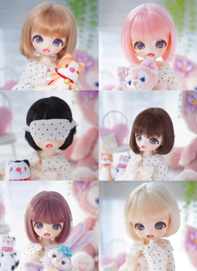 BJD Wig Bobo High Temperature Silk Hair for SD/MSD/YOSD/OB11/1/8/Blythe Size Ball Jointed Doll