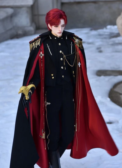 BJD Clothes Boy Military uniform - Gu Black Red Suit for YC77 AM77 YC76 ID75 DZ75 Loongsoul73 Size Ball-jointed