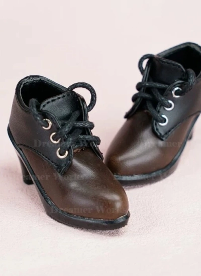BJD Shoes Brown and Black Pointed Toe Lace-up High Heel Ankle Boots for MSD/SD Ball-jointed Doll