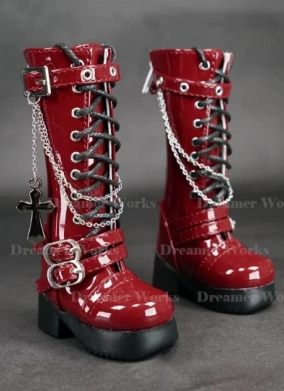 BJD Shoes Red Punk Cross Chain Boots for MSD Ball-jointed Doll