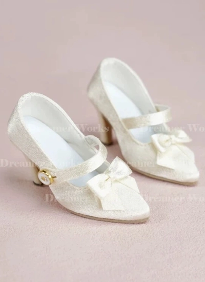 BJD Shoes White Beige Bow-tie Pointed High Heels for SD Ball-jointed Doll