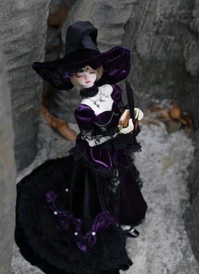 Cat Forgot Fish BJD Clothes Witchy Gothic Dress Set for 1/4 Size Ball-jointed Doll