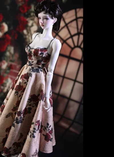 ドール用服 ワンピース ベージュ バラの花柄 女の子用 MSD/62/SD16/66cmサイズ BJD用 球体関節人形用