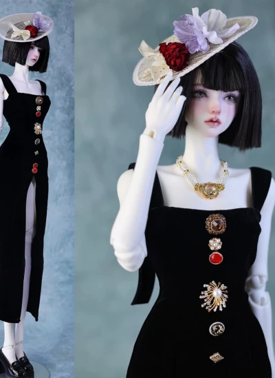 ドール用服 ワンピース ブラック 女の子用 AS62/IMPL63サイズ BJD用 球体関節人形用