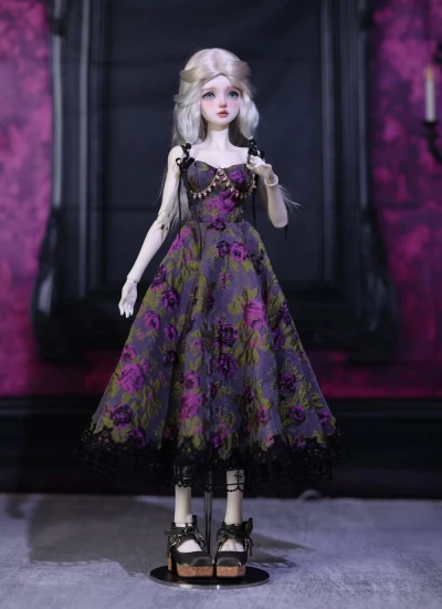ドール用服 ワンピース パープル バラの花柄 女の子用 MSD/SD/SD16サイズ BJD用 球体関節人形用