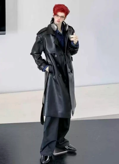 ChicMolly BJD Clothes Long Casual Leather Coat for 1/4 70cm 75cm 77cm Size Ball Jointed Doll