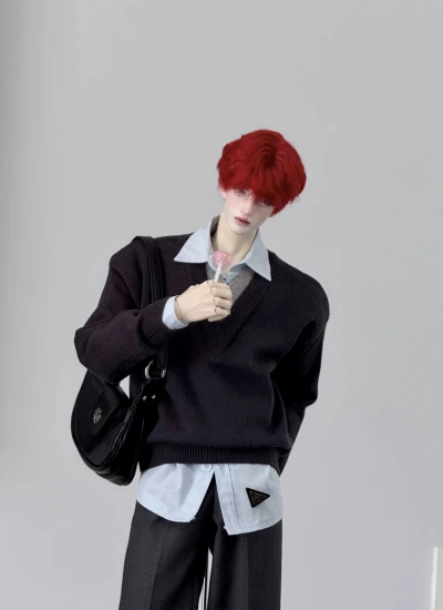 Nass BJD Clothes Faux Two-piece Long-sleeved V-neck Sweater for ID75 Size Ball Jointed Doll