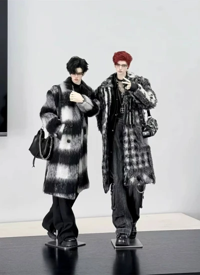 BJD Clothes Boy Asymmetric long fur patchwork coat for 75cm Size Ball Jointed Doll