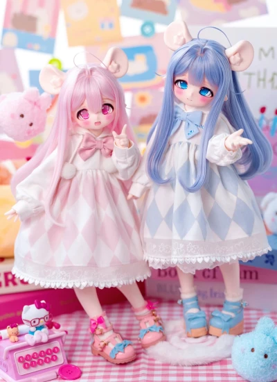 【期間限定】ドール本体 『洛宝+芊宝』ダブルヘッド版 40.5cm 1/4サイズ 女の子 小龙猫シリーズ 球体関節人形