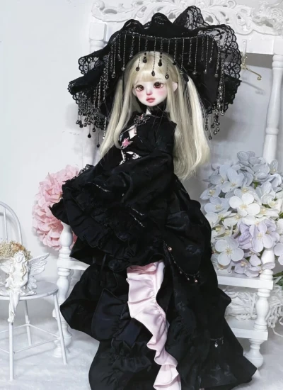 Bai Hua BJD Clothes [Black Pink] Evening Dress Set for 1/4 Ball-jointed doll