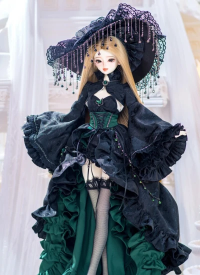 Bai Hua BJD Clothes [Black Green] Evening Dress Set for 1/4 Ball-jointed doll