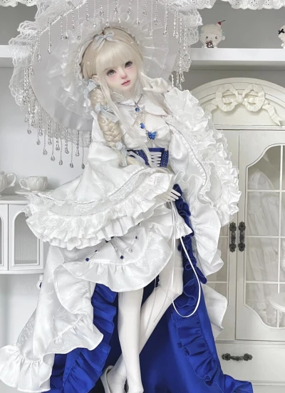 Bai Hua BJD Clothes [White Blue] Evening Dress Set for 1/4 Ball-jointed doll
