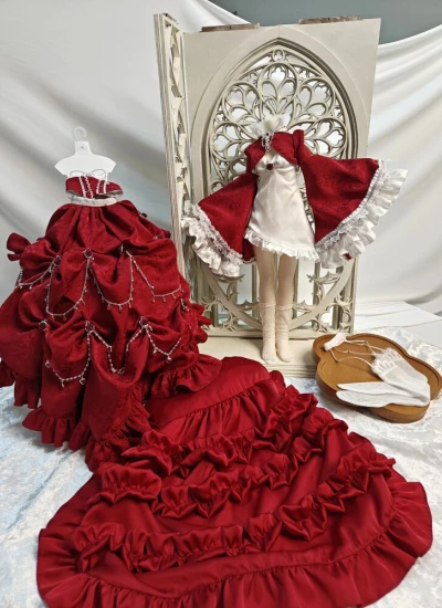 Bai Hua BJD Clothes [Red White] Evening Dress Set for 1/4 Ball-jointed doll