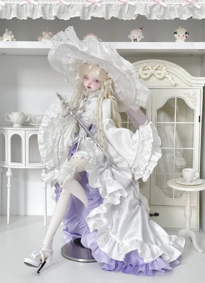 Bai Hua BJD Clothes [White Purple] Evening Dress Set for 1/4 Ball-jointed doll
