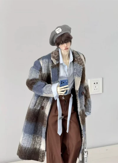 BJD Clothes Blue Brown Boy Long Coat for 75cm Size Ball Jointed Doll