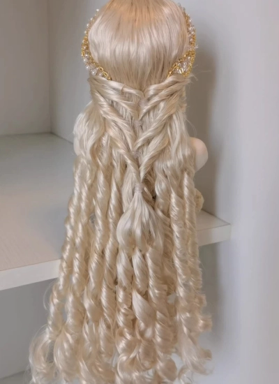 ドール用ウィッグ【克洛伊】ロングヘアー スタイリングあり ゴールド モヘア MSD/SD/小顔SDサイズ人形用 球体関節人形用