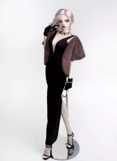 YEEVENTIDUE BJD Clothes Black Satin Dress with Brown Shawl for DZ70/DZ71/IMPL68 Size Ball Jointed Doll