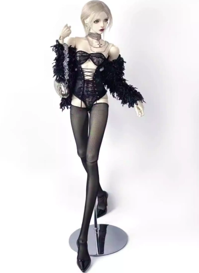 YEEVENTIDUE BJD Clothes Black Strapless Bodysuit + Feather Coat for DZ70/DZ71/IMPL68 Size Ball Jointed Doll