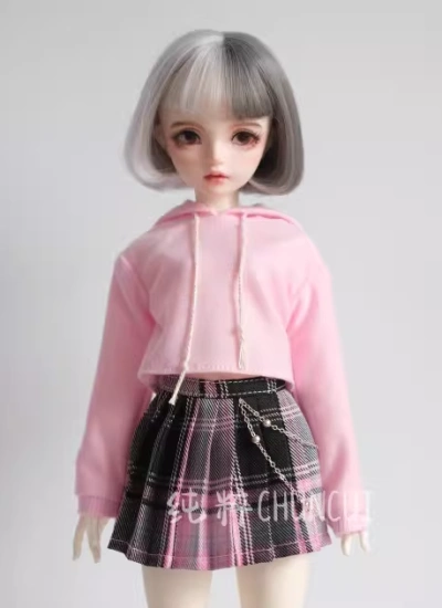BJD Clothes Solid Color Hoodie Pleated Skirt for OB24 1/6 1/4 1/3 Ball-jointed Doll