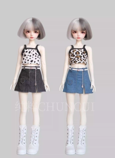 BJD Clothes Denim A-line Skirt Side Slit for OB24 1/6 1/4 1/3 Ball-jointed Doll