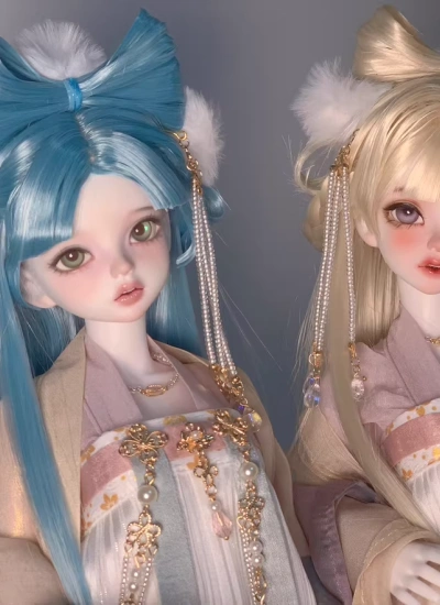 BJD Wig [Jade Rabbit] Adorable Bow Ancient Style Wig for 1/6 1/4 1/3 Ball-jointed Doll