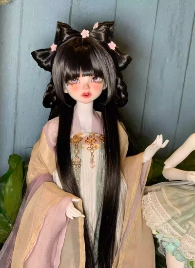 BJD Wig [Dou Kou] Cute Bow Ancient Style Wig for 1/6 1/4 1/3 Ball-jointed Doll