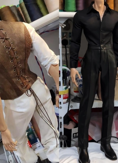 BJD Clothes Black White Leather Pants Dress Pants Set for 73CM/ID75/AM77/YC77/HID Ball-jointed Doll