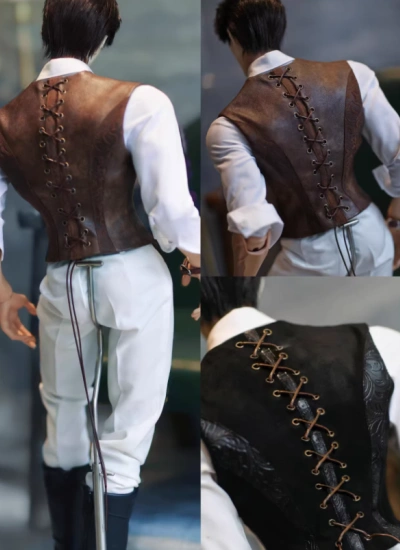 BJD Clothes Black Brown Leather Vest Set for 73CM/ID75/AM77/YC77/HID Ball-jointed Doll