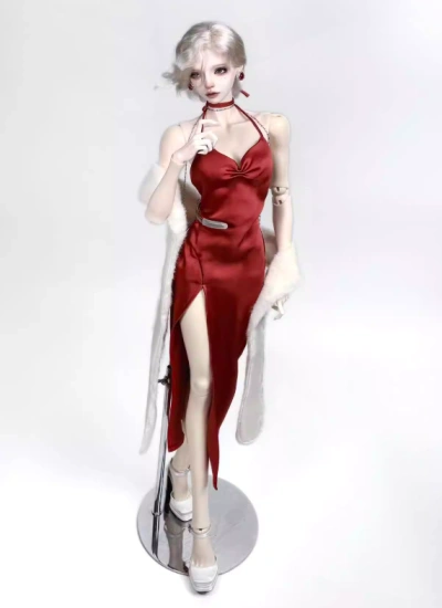 YEEVENTIDUE BJD Clothes Red Satin Dress with White Shawl for DZ70/DZ71/IMPL68 Size Ball Jointed Doll