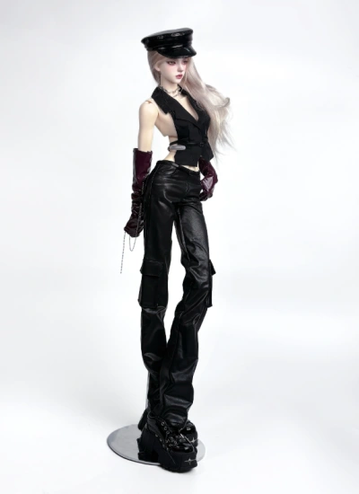 YEEVENTIDUE BJD Clothes Black Leather Vest and Leather Cargo Pants for DZ70/DZ71/IMPL68 Size Ball Jointed Doll