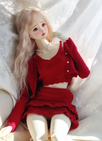 ドール用服 3点セット 上下セット ニット 女の子用 レッド ピンク MSD/SDサイズ人形用 球体関節人形用 BJD用