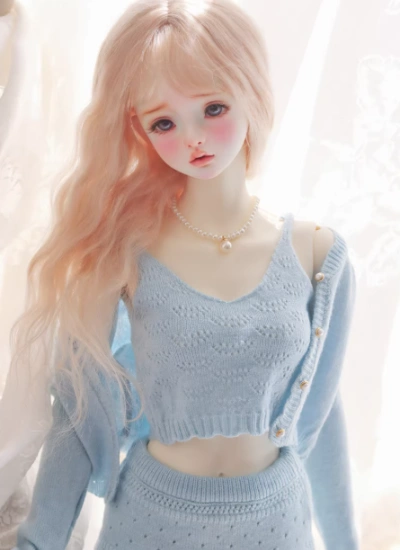 ドール用服 3点セット 上下セット ニット 女の子用 ブルー イェロー MSD/SDサイズ人形用 球体関節人形用 BJD用