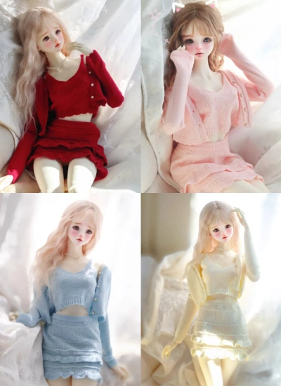 BJD Clothes Jacquard Knit 3-Piece Sett Dress for SD/MSD Size Ball-jointed Doll