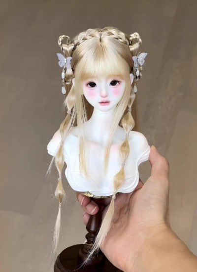 BJD Wig Pink Golden Flaxen Long Hair for 1/3 1/4 Ball-jointed Doll