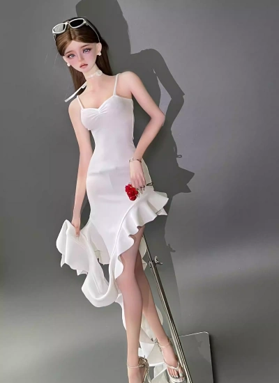 BJD Clothes Irregular Ruffle Camisole Dress for 1/4 1/3 Size Ball Jointed Doll