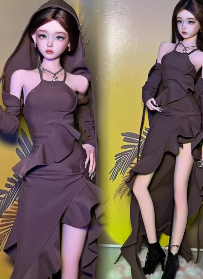 BJD Clothes Ruffle Camisole Dress Wasteland Style for 1/4 1/3 Size Ball Jointed Doll