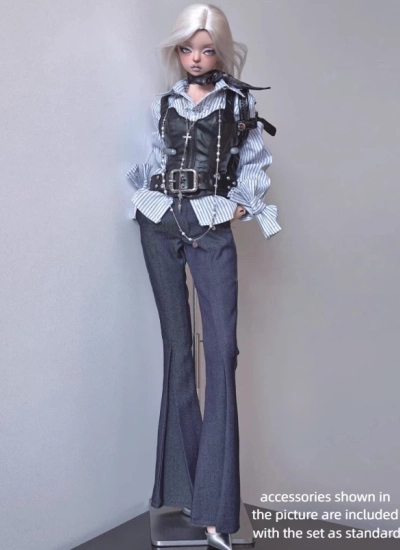 BJD Clothes Leather Jacket Shirt Pants Set Fit for Large SD Girl Size Ball-jointed Doll