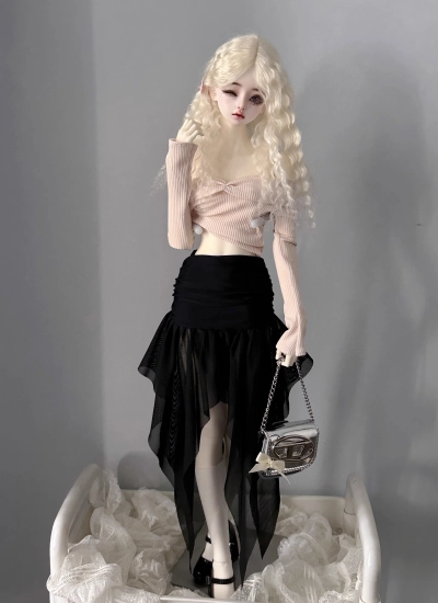 BJD Clothes Off-shoulder Top Black Tulle Skirt for 1/4 1/3 Size Ball Jointed Doll