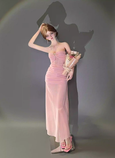 BJD Clothes Pink Strapless Mermaid-style Evening Dress for 1/4 1/3 Size Ball Jointed Doll