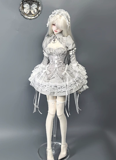 Laluna Doll BJD Clothing Girl Gray Black White Short Dress for MSD/MDD/SD/IMPL68 Ball-jointed Doll