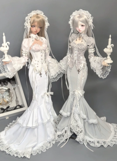 Laluna Doll BJD Clothing Girl Gray Black White Long Dress for MSD/MDD/SD/IMPL68 Ball-jointed Doll
