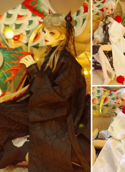 BJD Clothes New Chinese Style Retro Long Gown Black White for SD/68CM/SD17 Size Ball-jointed Doll