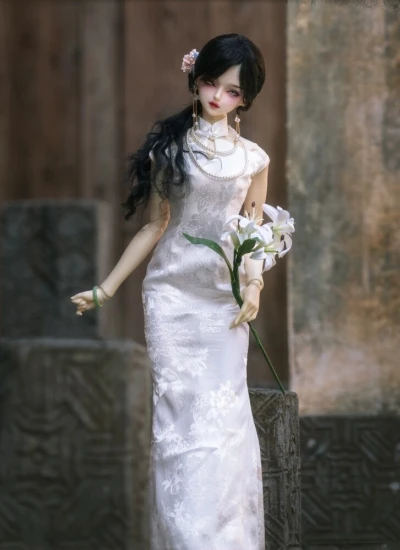 BJD Clothes [Snow White] Cheongsam Dress for 1/4 1/3 65cm Size Ball Jointed Doll