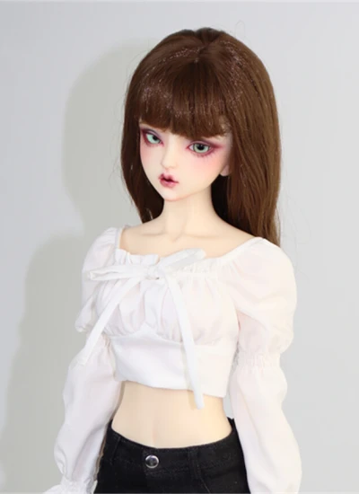 BJD Clothes French-style Vintage Puff Sleeve Tie-front Blouse for 1/3 Ball-jointed Doll