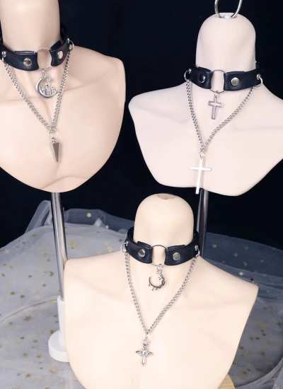 Mococos BJD Accessory Punk-style PU Leather Two-layer Rivet Choker Necklace for 1/3 ID75 Ball-jointed Doll